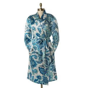 Paul Stuart blue and white paisley silk robe