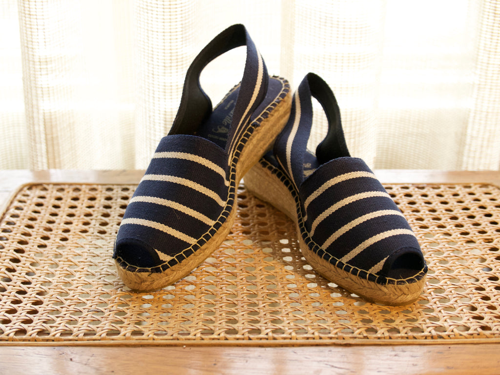 Classic Navy Striped Wedge Espadrille