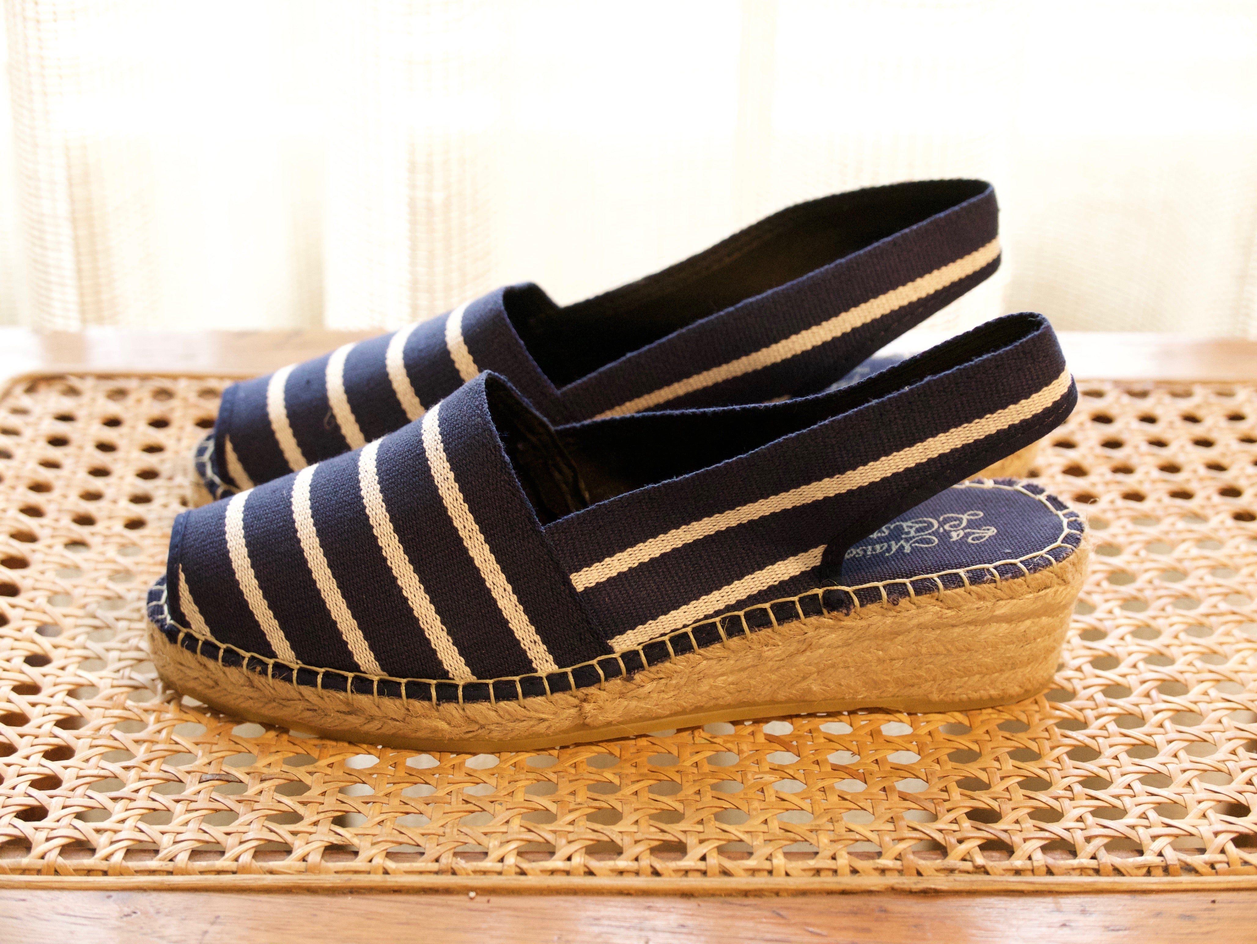 Classic Navy Striped Wedge Espadrille